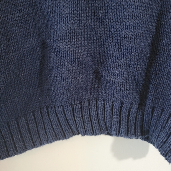 VTG Y2K Blue White Floral Chunky 3-D Knit Pullover Sweater Sz M Crop Cottagecore - Picture 7 of 11